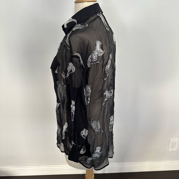 The Kooples Panther Women's Blouse Black Burnout Chiffon Long Sleeve Top Size 1 - Picture 4 of 7